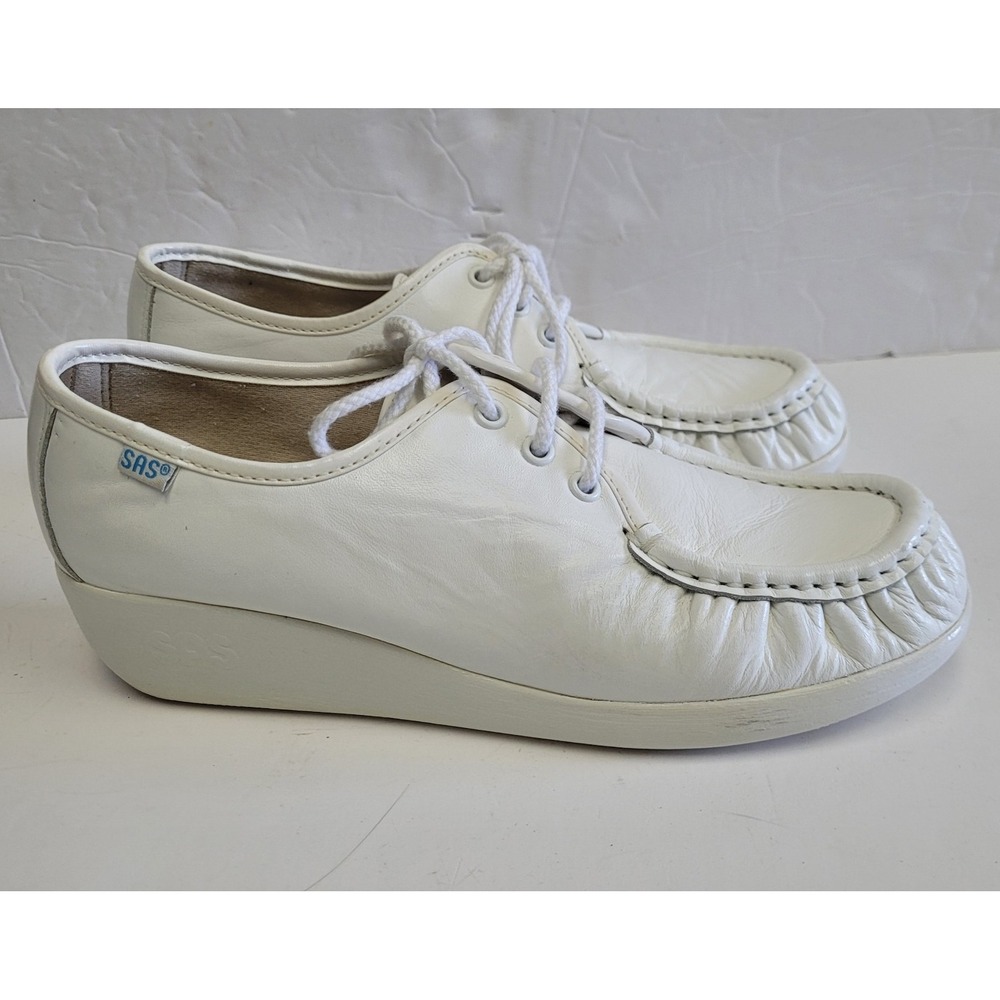 SAS White Leather Tripad Comfort Lace Walking Shoe's Women's Size 8‎ M EUC